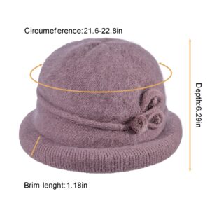 Women Winter Knit 1920s Vintage Bucket Bowler Hat Round Brim Warm Hat