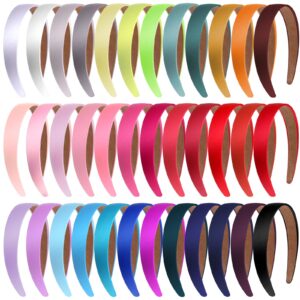 Janinka 36 Pcs Hard Headbands Bulk Plain Satin Headband Hard Headbands 1.2 Inch/ 3 cm Non Slip Ribbon Hairband DIY Hair Headband Holiday Costume Accessories for Women