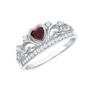 925 Sterling Silver Red Heart Cz Quinceanera Sweet 15 Birthday Crown Ring (08)