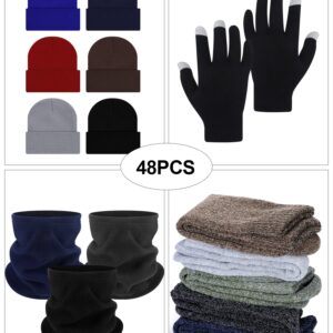 48 Pack Winter Warm Beanie Hat Neck Warmer Set for Men Women Knitted Hat with Winter Touchscreen Gloves Neck Gaiter Warm Sock for Winter Wearing Homeless Care Charity Donation Multicolor