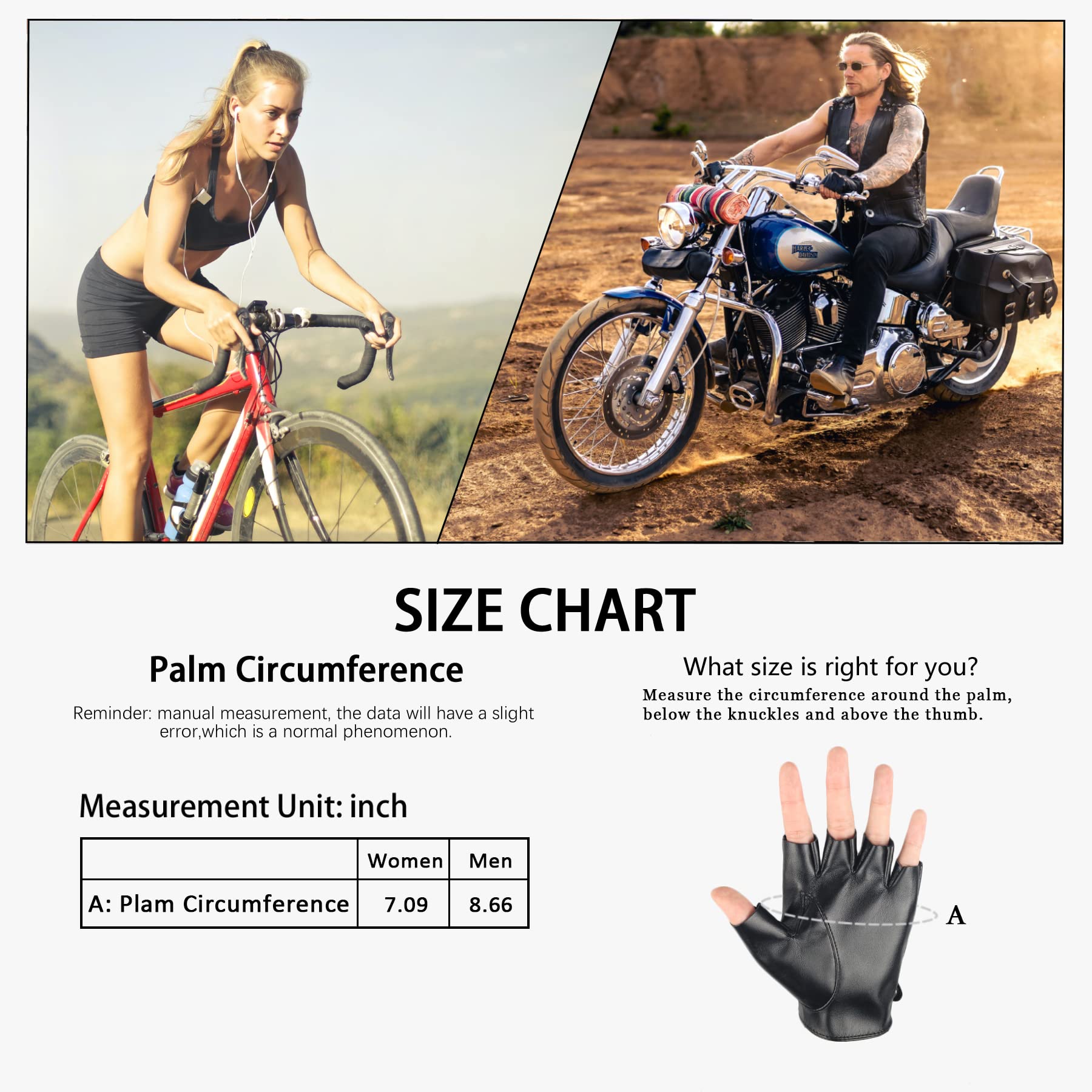 Long Keeper Fingerless Leather Gloves for Women Men Half Finger Cycling Driving Motorcycle Black Unlined Gloves (Men)