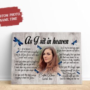 Personalized Memorial Gifts for Loss of Loved one, Sympathy Gift for Loss of Sister Daughter - As I Sit In Heaven - VTQ132 (16x12 inch)