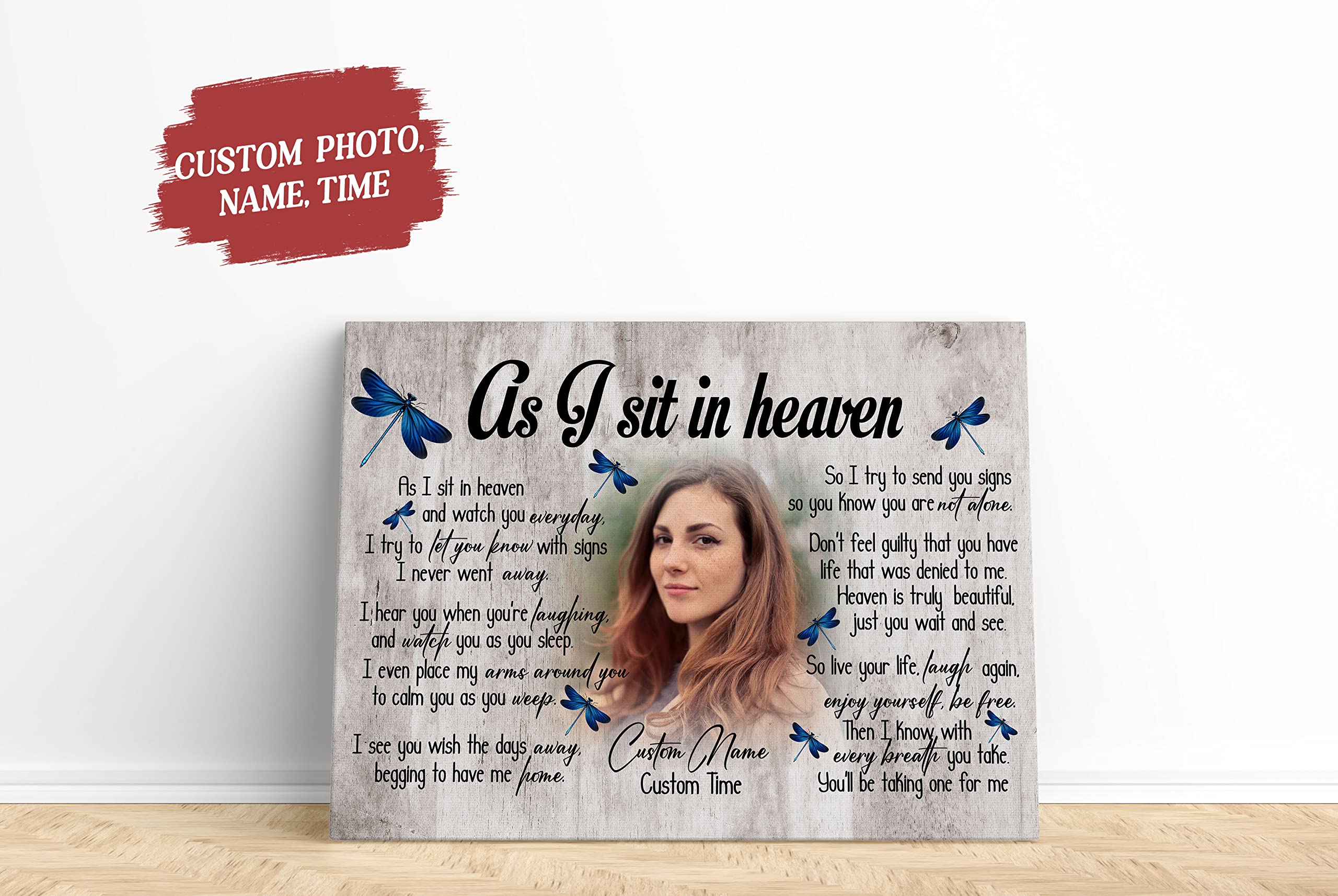 Personalized Memorial Gifts for Loss of Loved one, Sympathy Gift for Loss of Sister Daughter - As I Sit In Heaven - VTQ132 (16x12 inch)