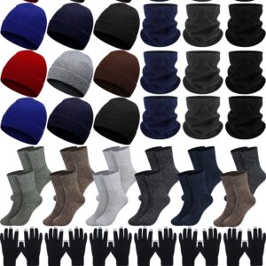 48 Pack Winter Warm Beanie Hat Neck Warmer Set for Men Women Knitted Hat with Winter Touchscreen Gloves Neck Gaiter Warm Sock for Winter Wearing Homeless Care Charity Donation Multicolor