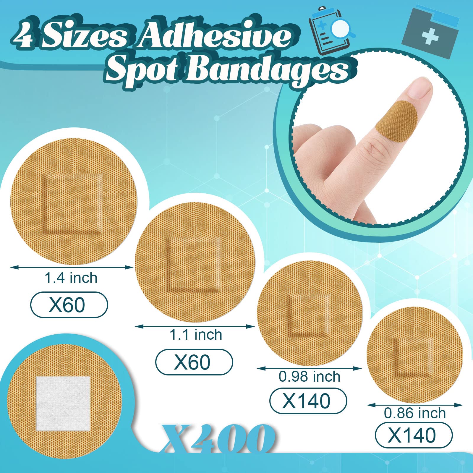 400 Pcs Adhesive Spot Bandage 4 Sizes Flexible Fabric Adhesive Bandages Round Tan Non Latex Bandage for Wound Care and Hides Skin Spots Ideal for Small Incisions, 0.86 Inch 0.98 Inch 1.1 Inch 1.4 Inch