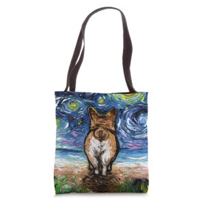 Corgi Butt on the Beach Starry Night Dog Art by Aja Tote Bag