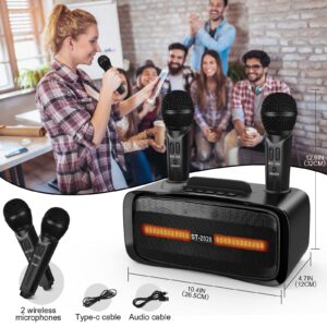 Karaoke Machine with 2 Wireless Microphones for Kids and Adults, Portable Bluetooth Karaoke Machine, PA Speaker System for Home Party, Outdoor Party, Meeting, Wedding