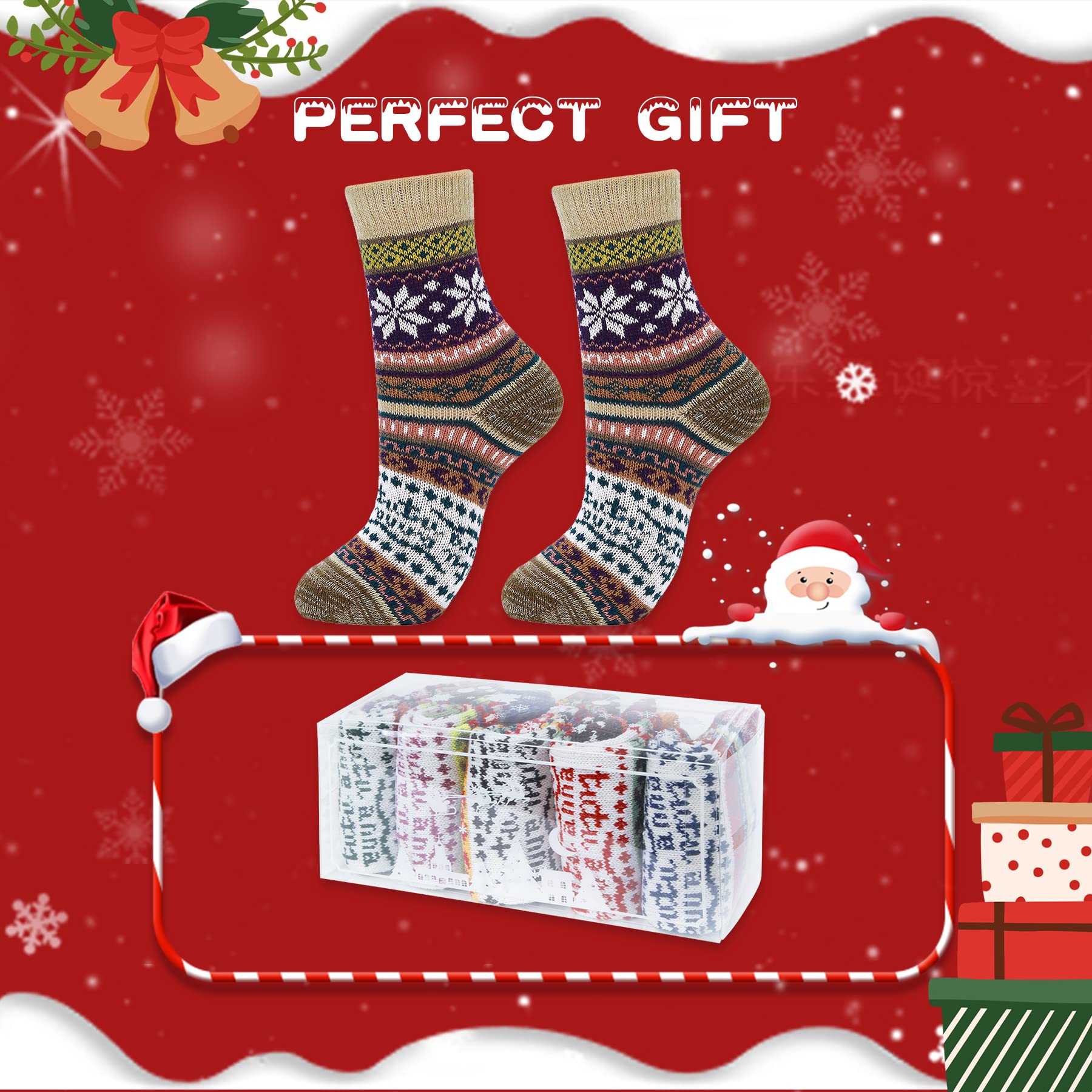 Zando Christmas Socks Winter Socks for Women Christmas Gifts for Womens Socks Warm Thick Soft Wool Socks Thermal Cozy Crew Socks for Women Boot Socks for Women Fuzzy Socks with Gift Box Snowflake