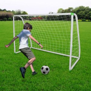 6'x4' soccer goal for backyard kids portable soccer net with high-strength nets, ground stakes, eight-shaped clasp, strong pvc frame & weather resistance excellent soccer field equipment