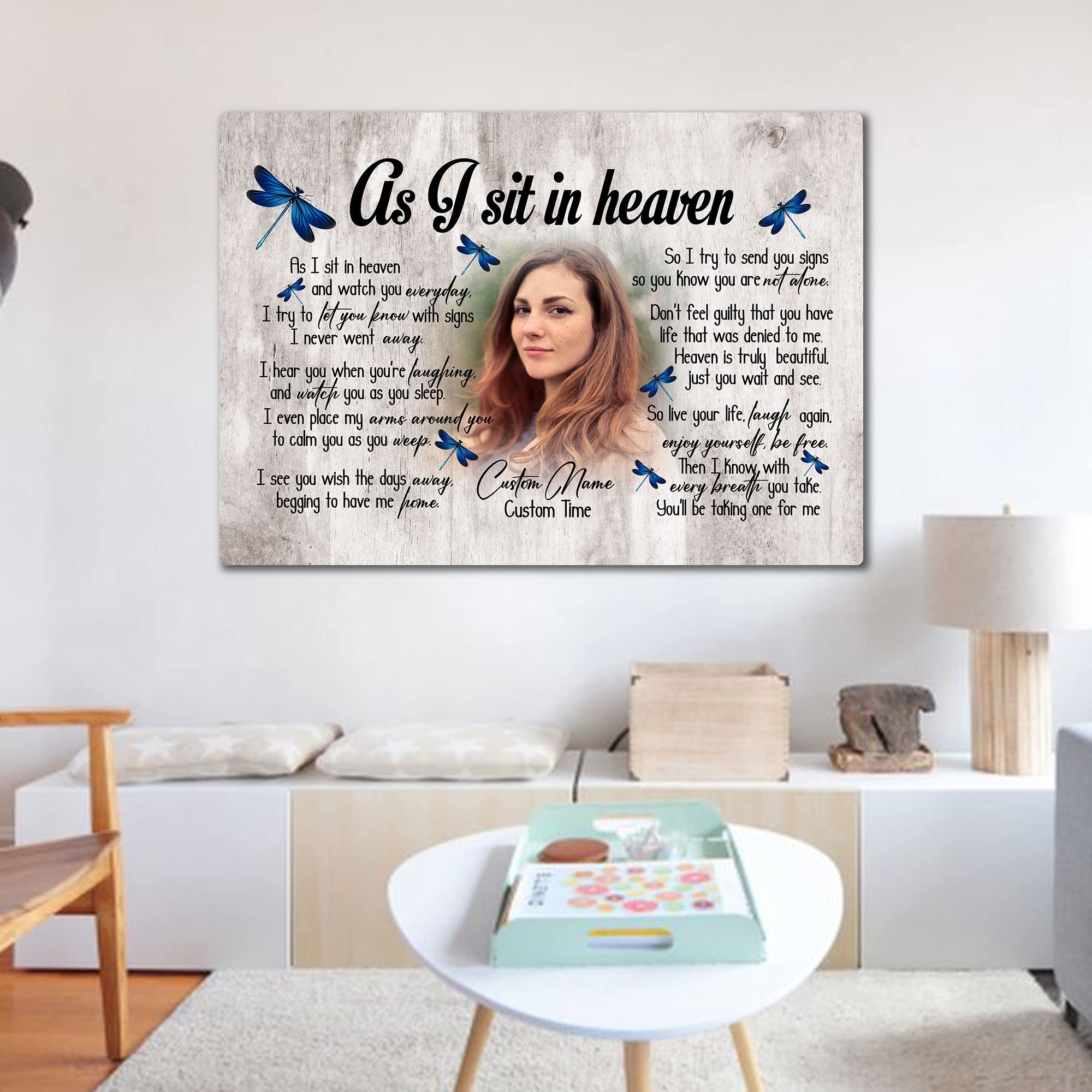 Personalized Memorial Gifts for Loss of Loved one, Sympathy Gift for Loss of Sister Daughter - As I Sit In Heaven - VTQ132 (16x12 inch)