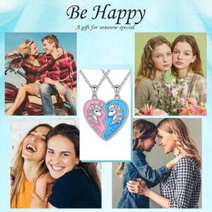 JZMSJF S925 Sterling Silver Best Friends Necklaces for 2 Unicorn BFF Friendship Matching Heart Set Jewelry Birthday Gifts