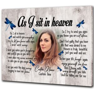 personalized memorial gifts for loss of loved one, sympathy gift for loss of sister daughter - as i sit in heaven - vtq132 (16x12 inch)