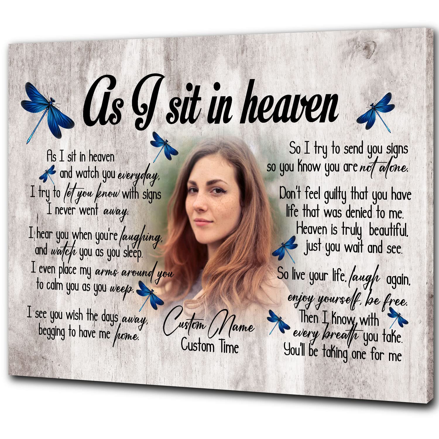 Personalized Memorial Gifts for Loss of Loved one, Sympathy Gift for Loss of Sister Daughter - As I Sit In Heaven - VTQ132 (16x12 inch)