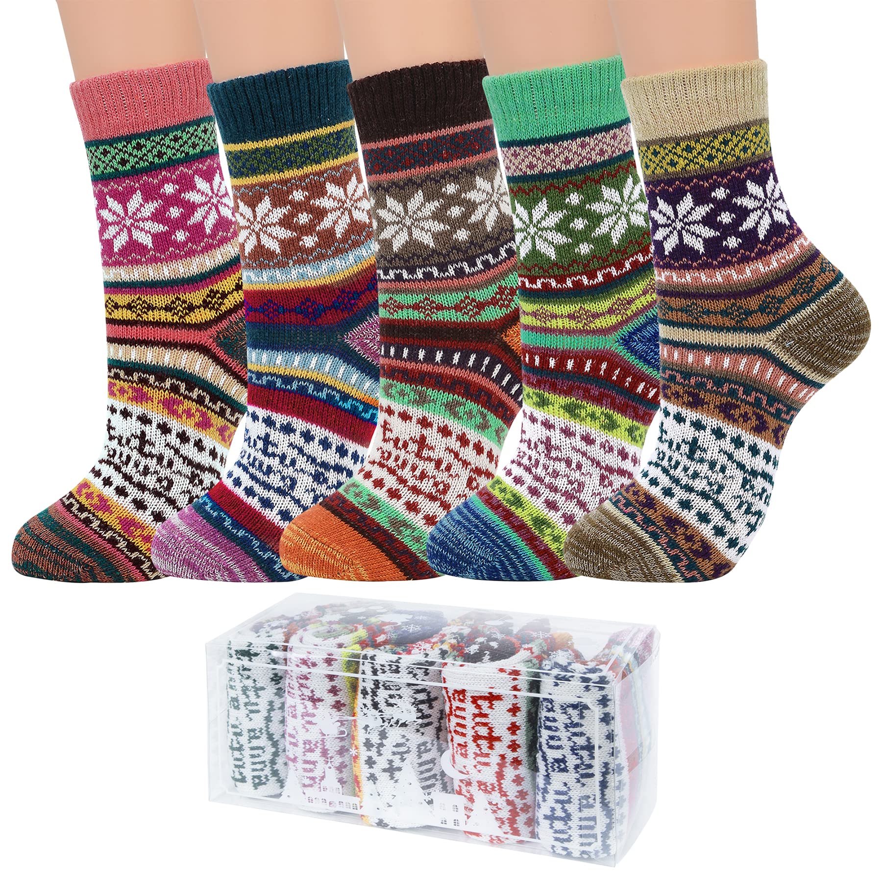 Zando Christmas Socks Winter Socks for Women Christmas Gifts for Womens Socks Warm Thick Soft Wool Socks Thermal Cozy Crew Socks for Women Boot Socks for Women Fuzzy Socks with Gift Box Snowflake