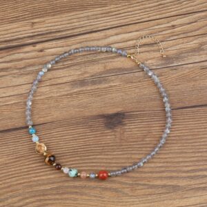 COAI Womens Labradorite Stone Beaded Solar System Necklace