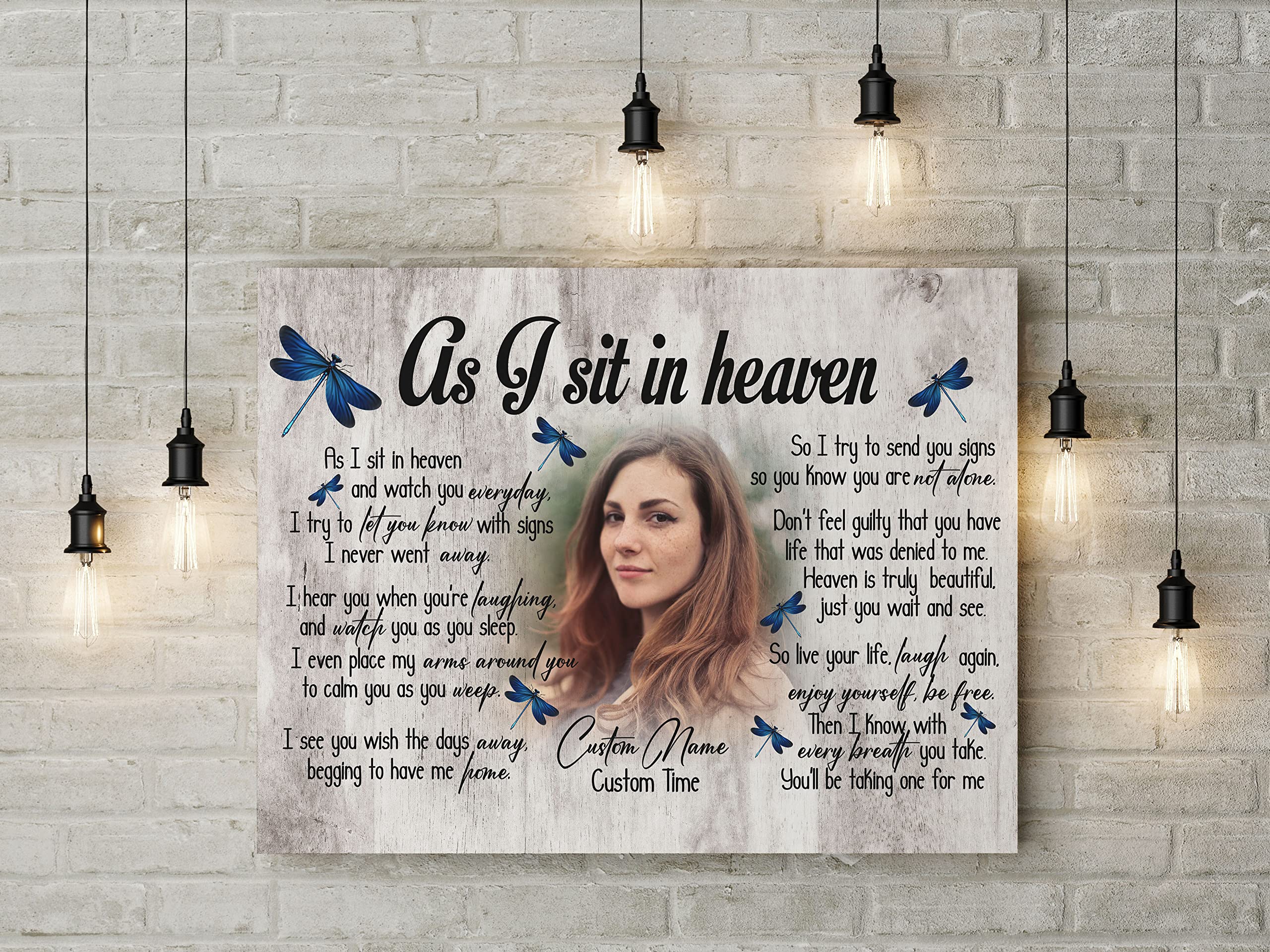 Personalized Memorial Gifts for Loss of Loved one, Sympathy Gift for Loss of Sister Daughter - As I Sit In Heaven - VTQ132 (16x12 inch)