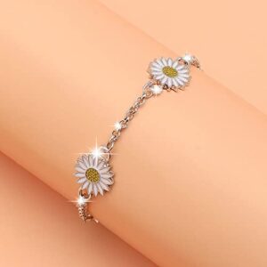 Alloy Sunflower Anklet European and Creative Simple Two Color Daisy Anklet Anklet Female Personalized (White, One Size)