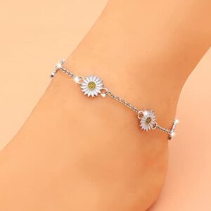 Alloy Sunflower Anklet European and Creative Simple Two Color Daisy Anklet Anklet Female Personalized (White, One Size)