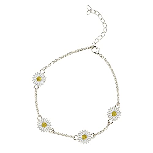 Alloy Sunflower Anklet European and Creative Simple Two Color Daisy Anklet Anklet Female Personalized (White, One Size)