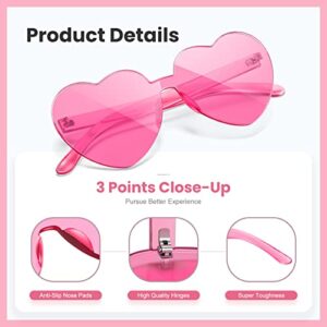 JASPIN Heart Sunglasses for Women Rimless Transparent Heart Shaped Sunglasses Colorful Eyewear for Fashion Party Girls Halloween Costume