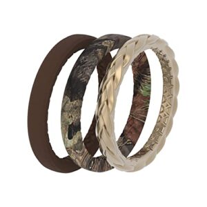 Groove Life Mossy Oak Stackable Breakup Country Silicone Ring - Breathable Rubber Wedding Rings for Women, Lifetime Coverage, Unique Design, Comfort Fit Ring - Size 9