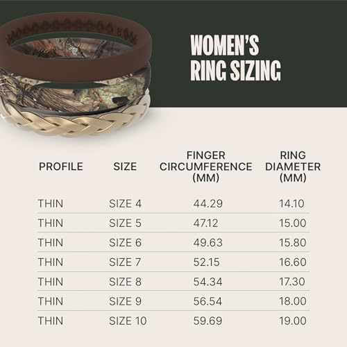 Groove Life Mossy Oak Stackable Breakup Country Silicone Ring - Breathable Rubber Wedding Rings for Women, Lifetime Coverage, Unique Design, Comfort Fit Ring - Size 9