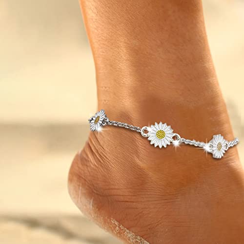 Alloy Sunflower Anklet European and Creative Simple Two Color Daisy Anklet Anklet Female Personalized (White, One Size)