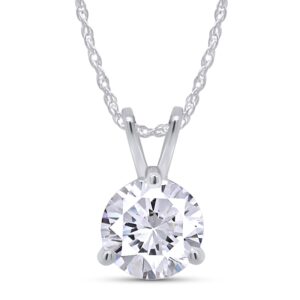 savearth diamonds 1 ct d color moissanite pendant necklace for women vvs1 round cut three-claw lab created diamond 18k white gold plated 925 sterling silver necklace with certificate