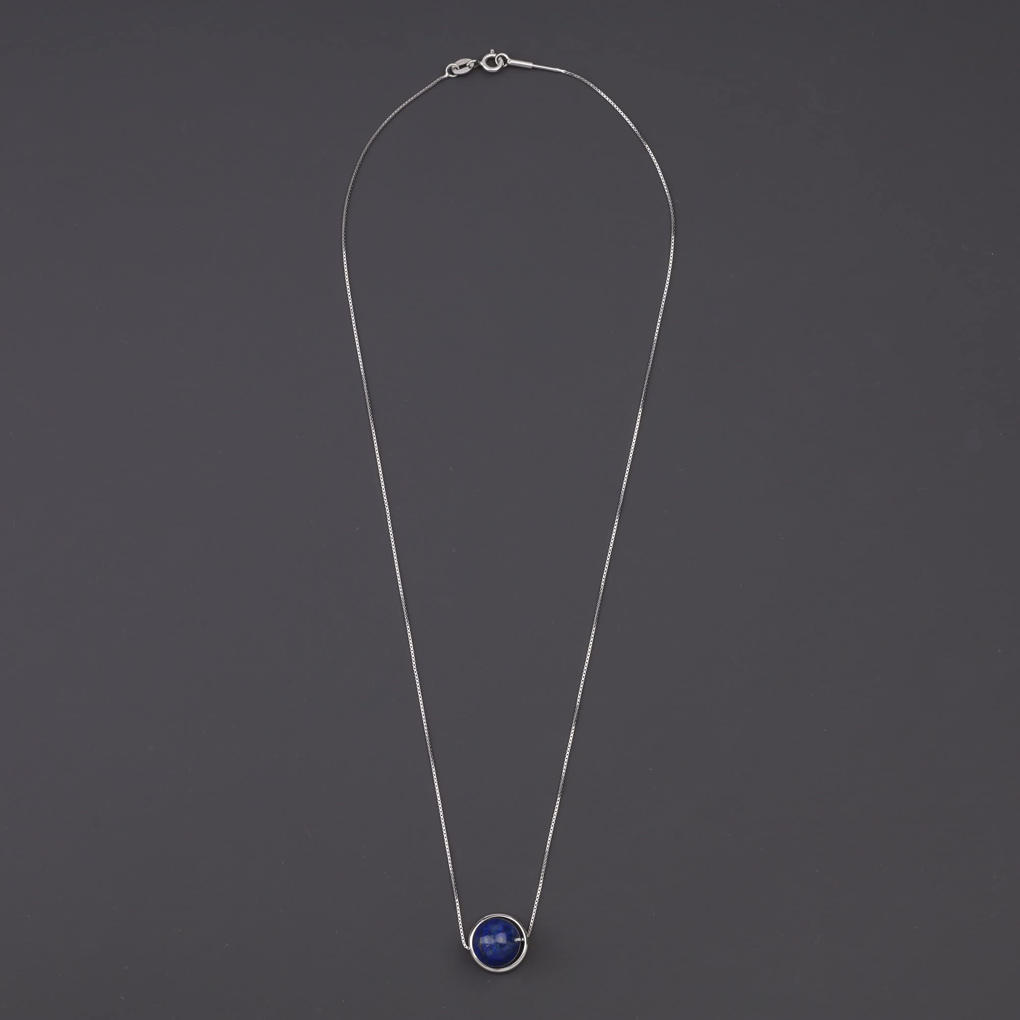 COAI 925 Sterling Silver Chain Lapis Lazuli Blue Stone Necklace for Women