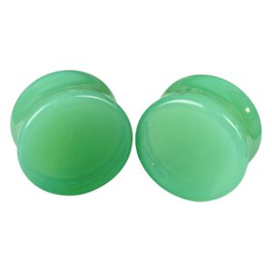 pair of mint green opalite stone double flare plugs (stn-726) (1/2" (12mm))