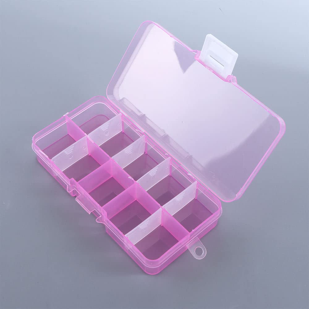 Fishing Lure Storage Box, Plastic Fishing Tackle Box, Detachable Fish Accessory Box, 10 Compartments Storage Case, Square Box(Pink White Buckle)