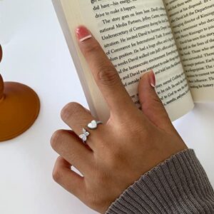 Sora Tuki M Initial Ring for Women Silver Letter Ring Adjustable Rings Butterfly Heart Initial Rings for Women Dainty Stackable Rings Cute Silver Rings