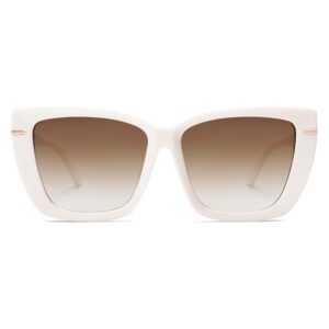 SOJOS Large Oversized Cat Eye Sunglasses for Women 70s Retro Trendy Designer Shades SJ2231, White/Brown