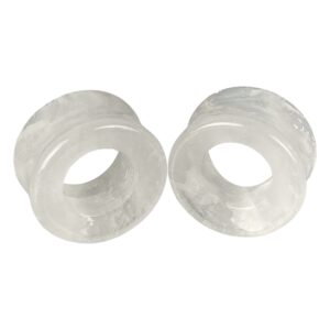 pair of cloudy quartz stone double flare tunnels (stn-724) (0g (8mm)), white