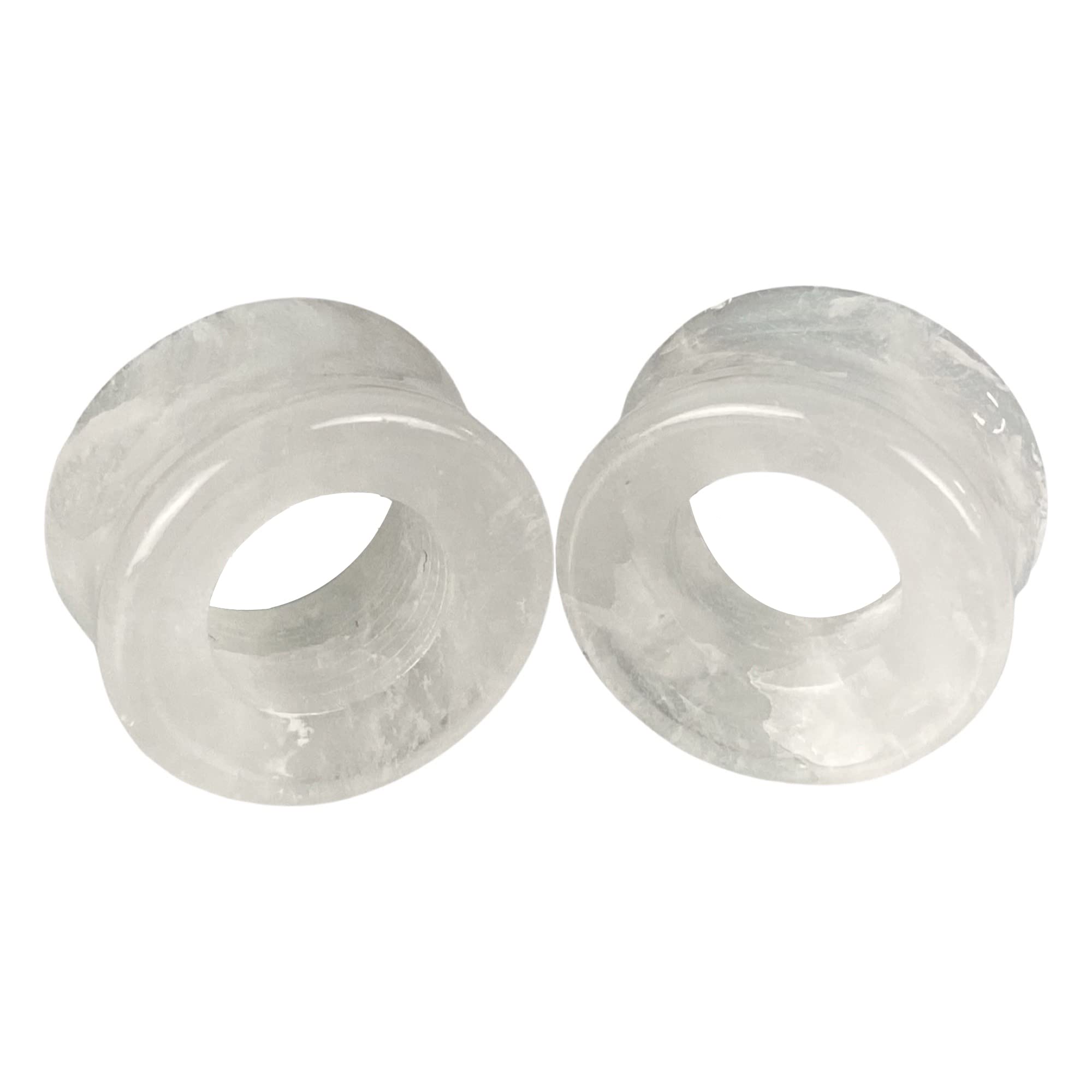 Pair of Cloudy Quartz Stone Double Flare Tunnels (STN-724) (0g (8mm)), White