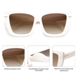 SOJOS Large Oversized Cat Eye Sunglasses for Women 70s Retro Trendy Designer Shades SJ2231, White/Brown