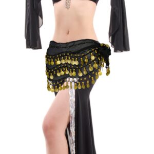 Lusofie Black Belly Dance Hip Scarf Gold Coins Belly Dance Skirt Belly Dancer Costumes for Women Girl Latin Zumba Yoga