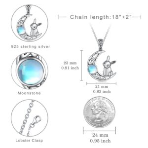 SCZKLAQ Moonstone Bunny Necklace for Women 925 Sterling Silver Rabbit Necklace Easter Bunny Jewelry for Women Bunny Gifts