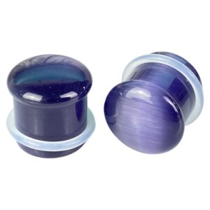 Pair of Violet Cat Eye Stone Single Flare Plugs (STN-722) (2g (6mm))