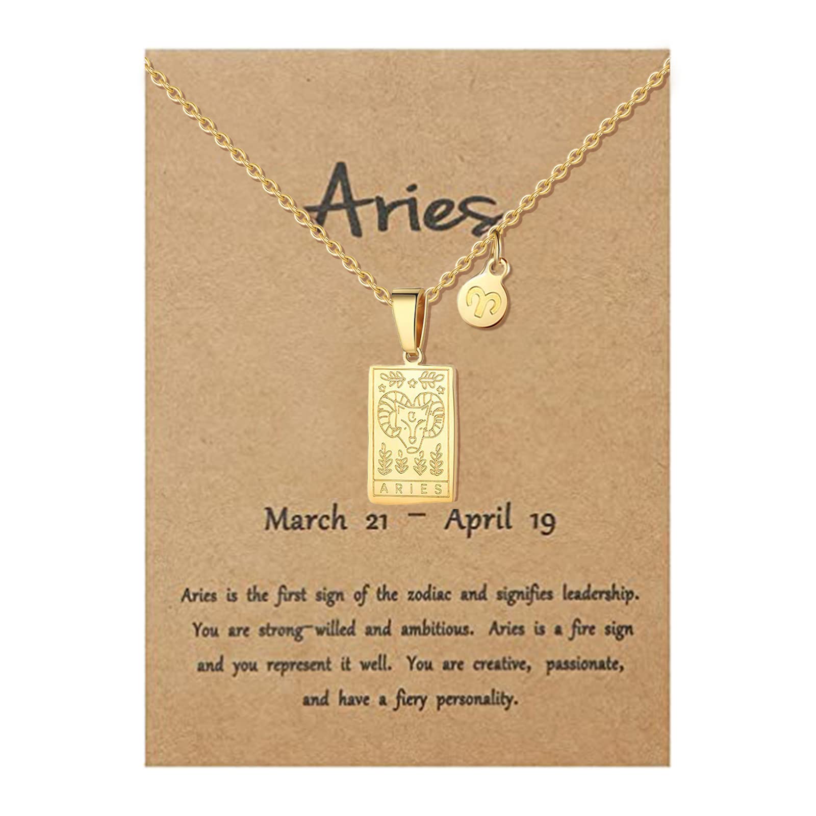 Aries Necklace for Women Zodiac Necklace Tarot Card Necklace Stainless Steel Gold Necklace Constellation Necklace Zodiac Sign Necklaces Dainty Trendy Jewelry Gift