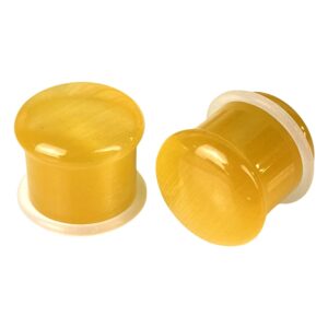 pair of yellow cat eye stone single flare plugs (stn-723) (6g (4mm))