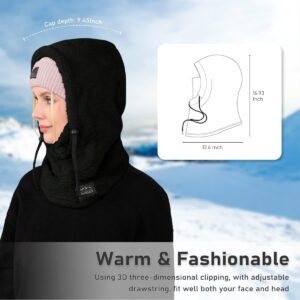 OWNGIGI Balaclava Winter Ski Mask for Men and Women Cold Weather Fleece Windproof Face Cover Warmer Scarf Sherpa Hood Black