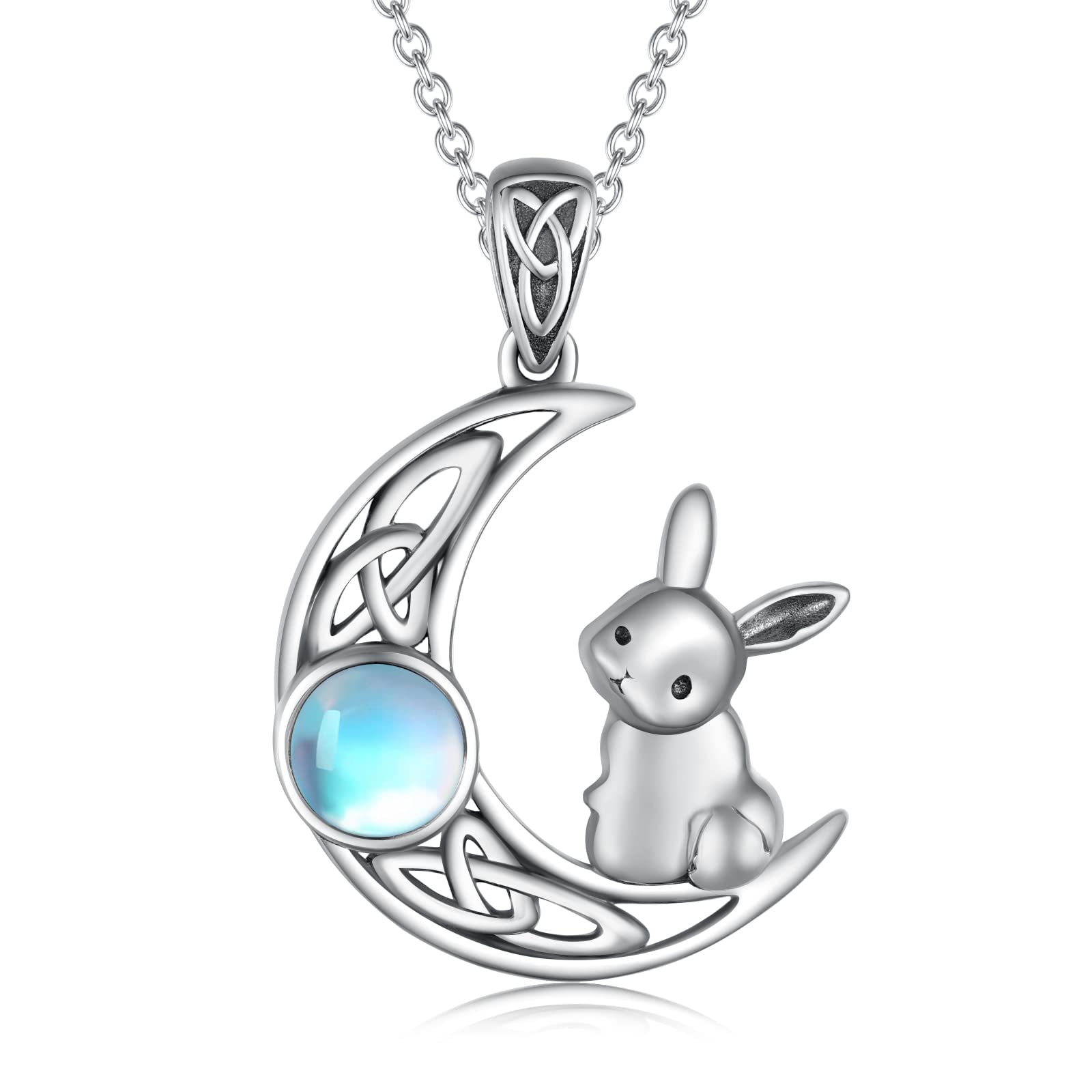 SCZKLAQ Moonstone Bunny Necklace for Women 925 Sterling Silver Rabbit Necklace Easter Bunny Jewelry for Women Bunny Gifts