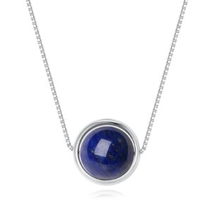 COAI 925 Sterling Silver Chain Lapis Lazuli Blue Stone Necklace for Women