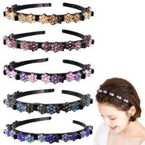 GeoGeoDIY 5 Pieces Flower Crystal Hair Band for Women Hairpin Headbands Double Layer Twist Plait Headband with Clips Hollow Woven Headband Hair Accessories for Women Girls