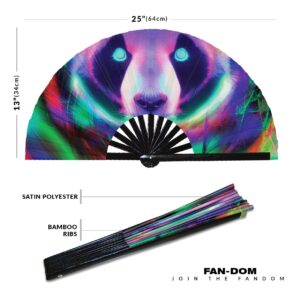 Neon Panda Hand Fan Foldable Bamboo Circuit Rave Hand Fans Colorful Panda Party Gear Gifts Music Festival Rave Accessories (Style 4)