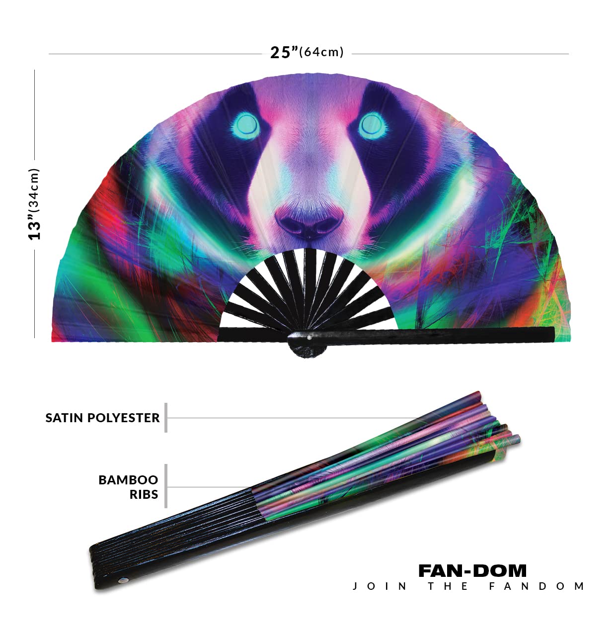 Neon Panda Hand Fan Foldable Bamboo Circuit Rave Hand Fans Colorful Panda Party Gear Gifts Music Festival Rave Accessories (Style 4)