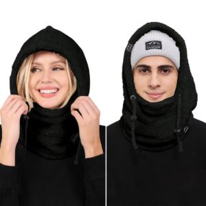 OWNGIGI Balaclava Winter Ski Mask for Men and Women Cold Weather Fleece Windproof Face Cover Warmer Scarf Sherpa Hood Black