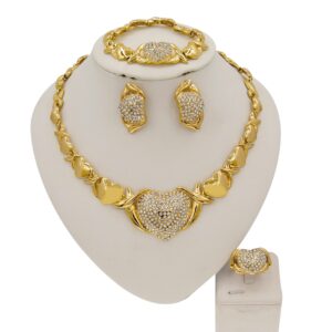 Gold Jewelry Set 18K Gold Accessories XOXO Necklace Set for Women Wedding Bridal Fashion Jewelry Sets Women Bracelets Earrings and Rings Sweetheart Gifts (Gold)