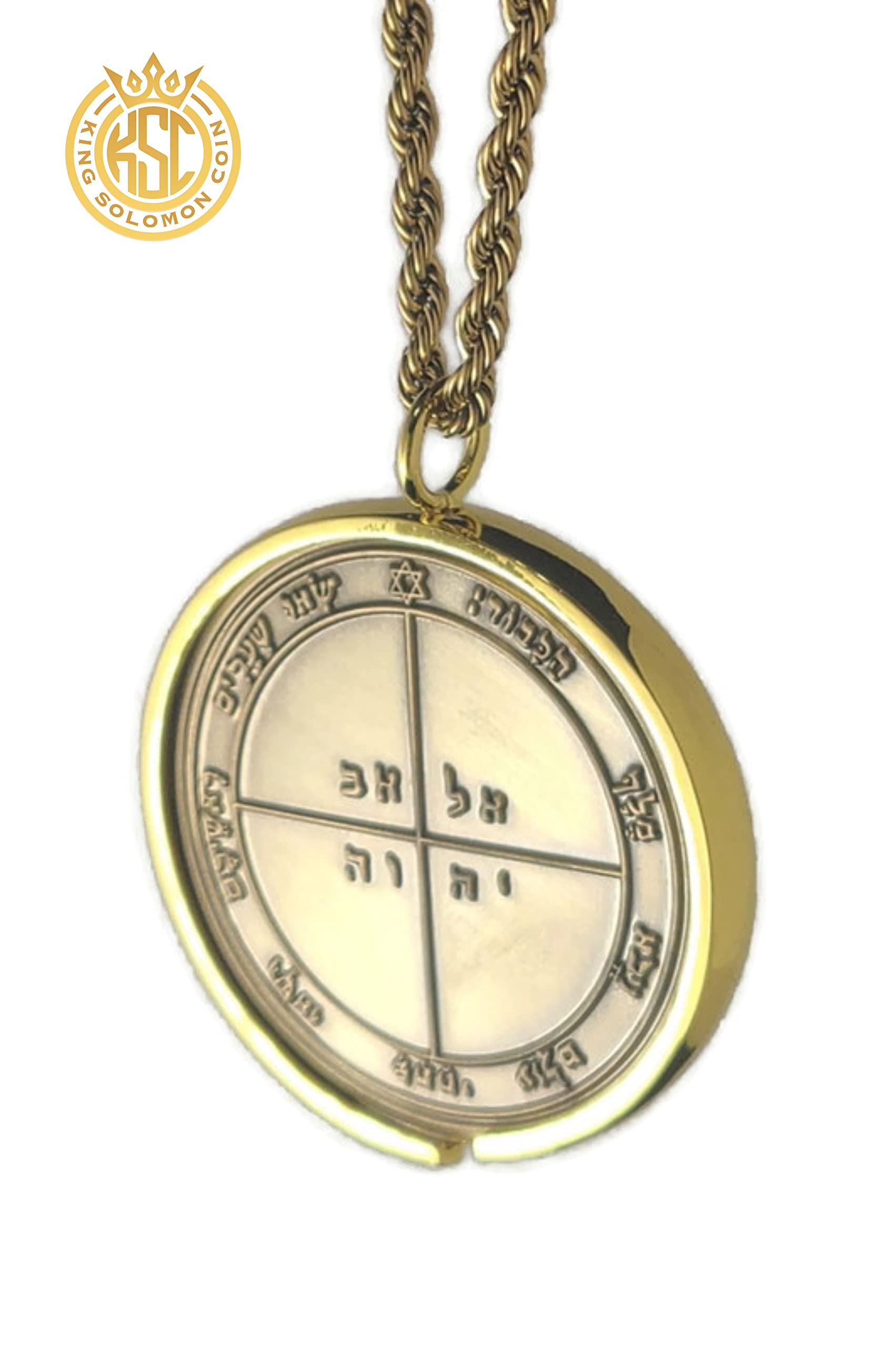 Fifth Pentacle of Mercury + 72 names of God + 1FitAll King Solomon Coin bezel kabbalah seal talisman Necklace